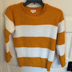 POOF Girl Mustard & White Striped Crewneck Sweater